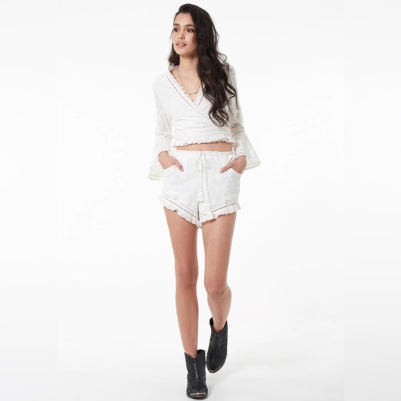 SPELL & THE GYPSY Damsel White Broderie Anglaise Long Sleeve Crop Wrap Top - Picture 12 of 16
